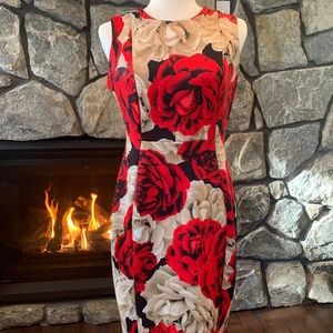 Calvin Klein Floral Print Scuba Sheath Midi Dress